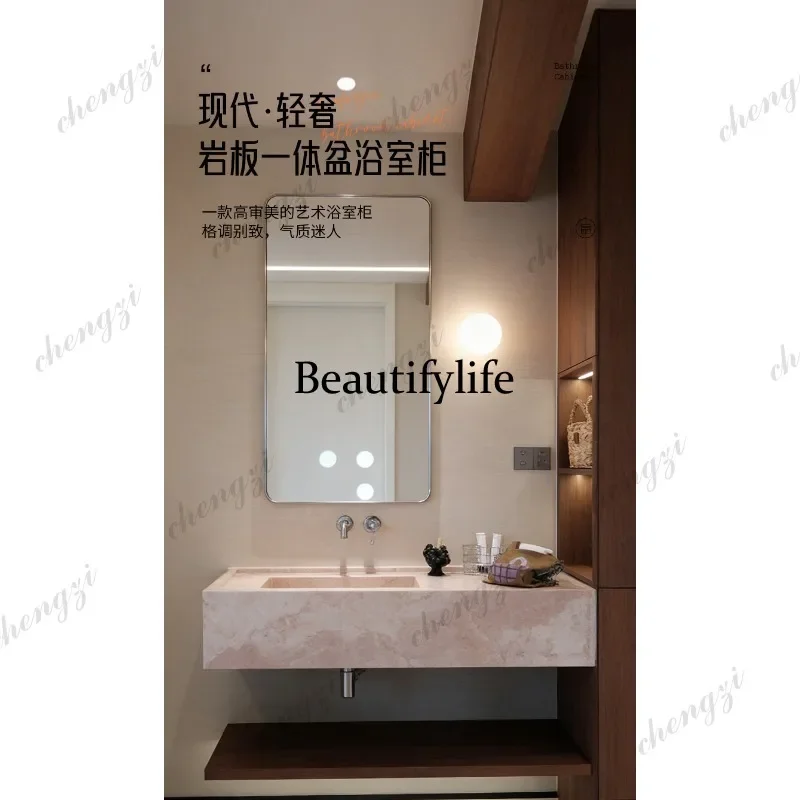J powder rock slab integrated basin bathroom cabinet combined split washing table wash basin cabinet