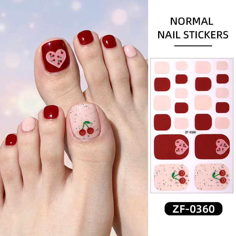 22Tips Adesivos de Unha de Verão com Cerejas, Adesivos de Esmalte para Unhas dos Pés, Design de Frutas, Corações e Laços, Cobertura Total, Decoração D