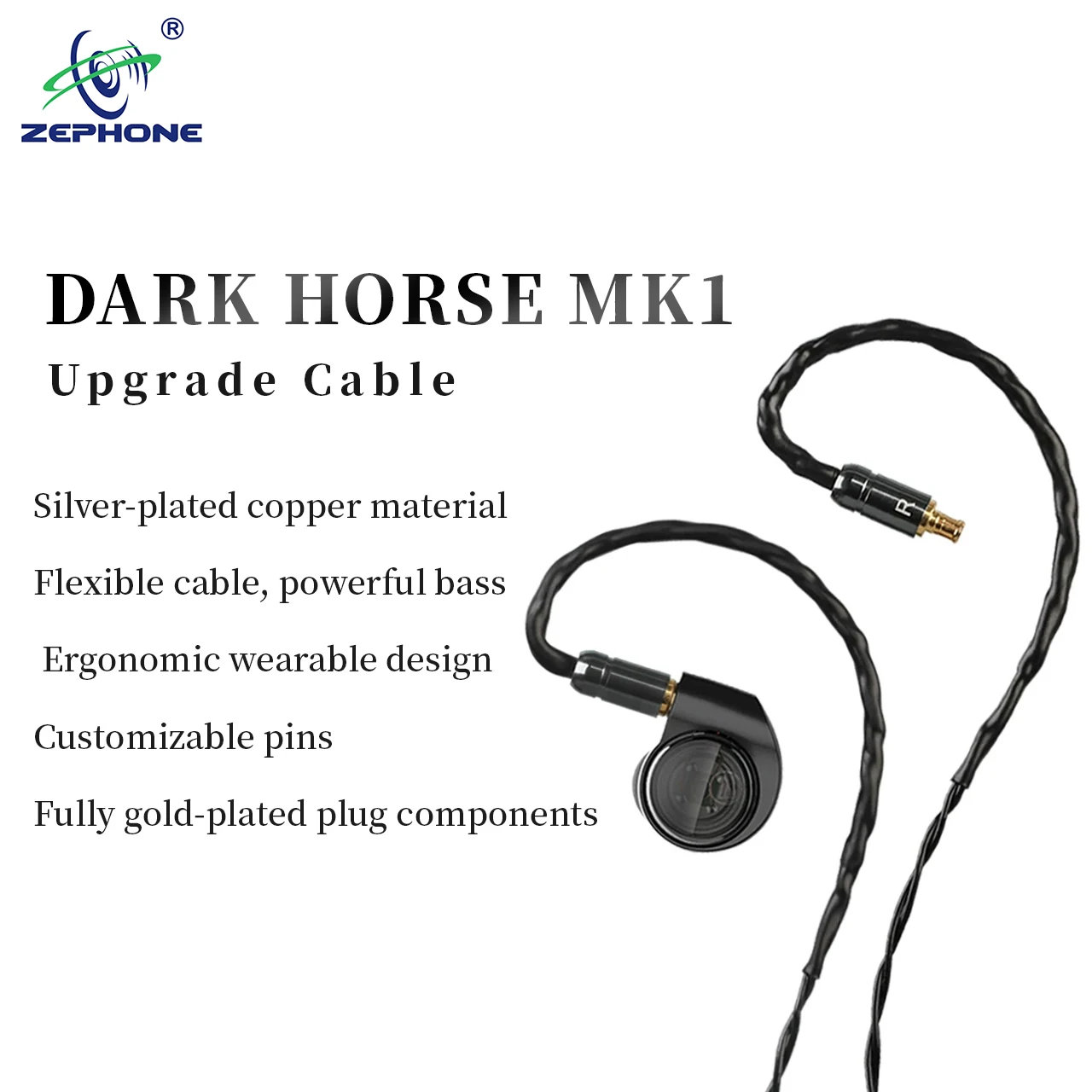 Zephone Dark Horse Upgrade Cable (0.78mm/MMCX/QDC) – Compatible with Oriolus Black/Yellow Oriole and Beyerdynamic Xelento