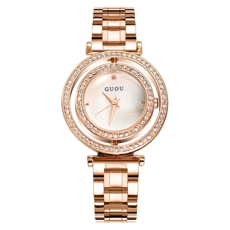 KoreanStyleFashionable And LuxuriousWomen'S Watch With A StainlessSteel StrapFeaturing A Rotating Dial And ASimpleTrendy Design.