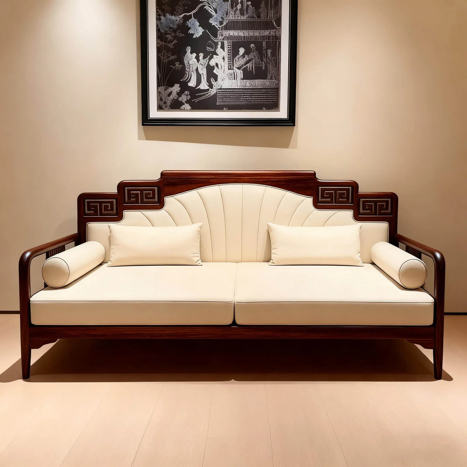 New Chinese-style North American black walnut sofa Song-style aesthetic Arhat bed three-person zen office solid wood furniture