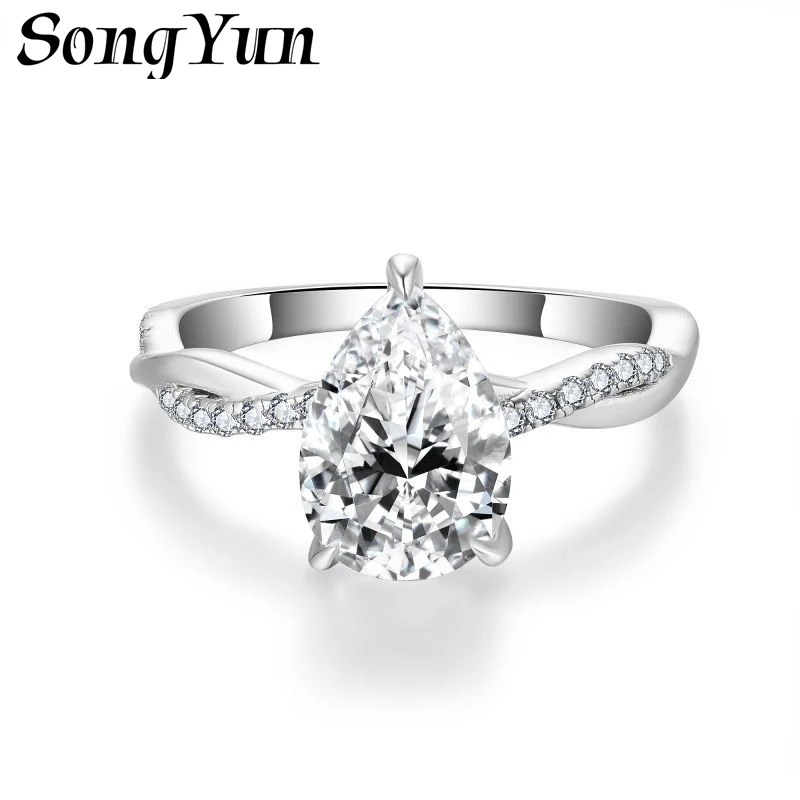 SONGYUN Moissanite Diamond Jewelry Pear Cut 2ct Full Moissanite Engagement Ring for Women Stackable Design Ring