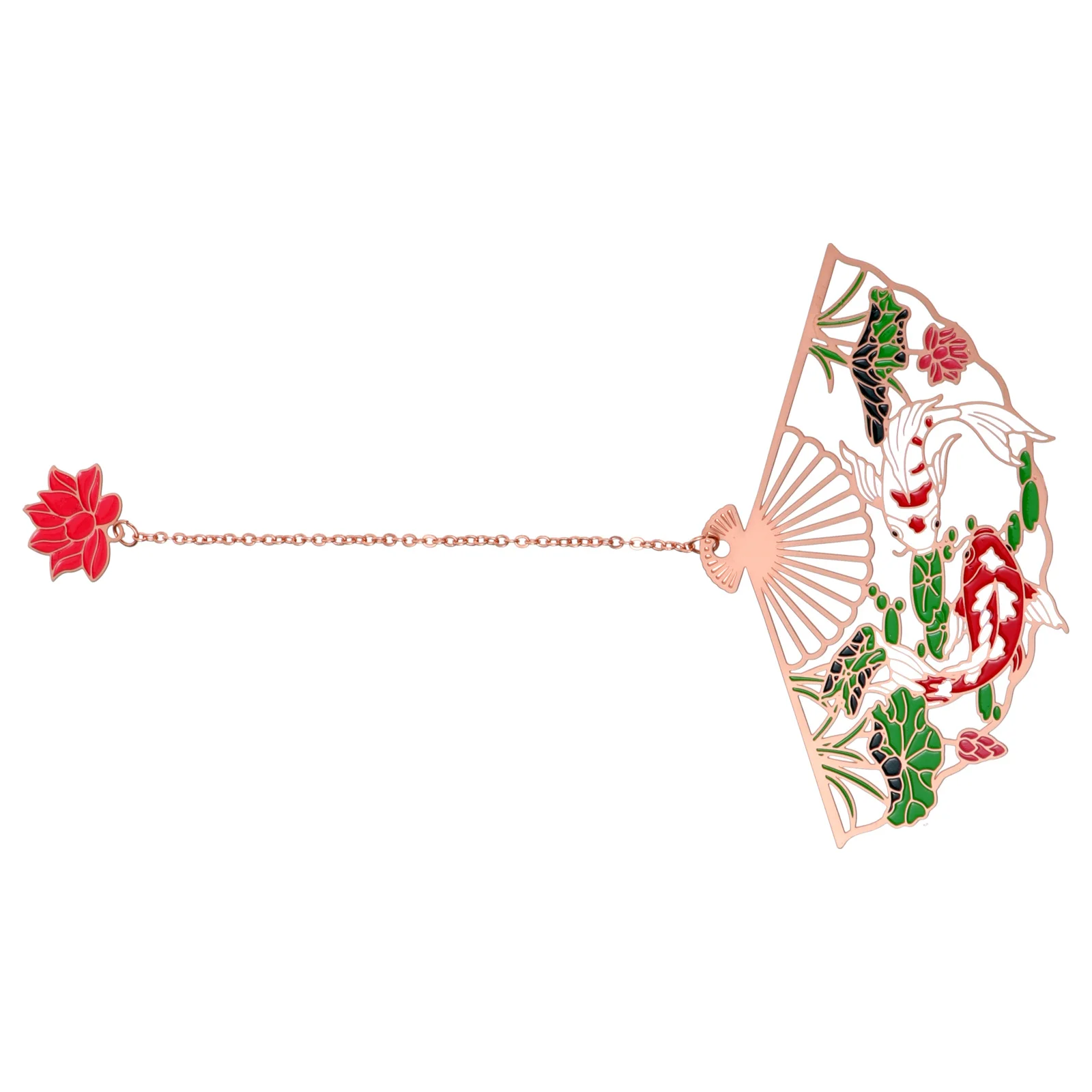 

1Pcs Brass Chinese Style Carp Fish Bookmark Hollow Folding Fan Shape Page Marker Stationery Office Label Book Bookmarker