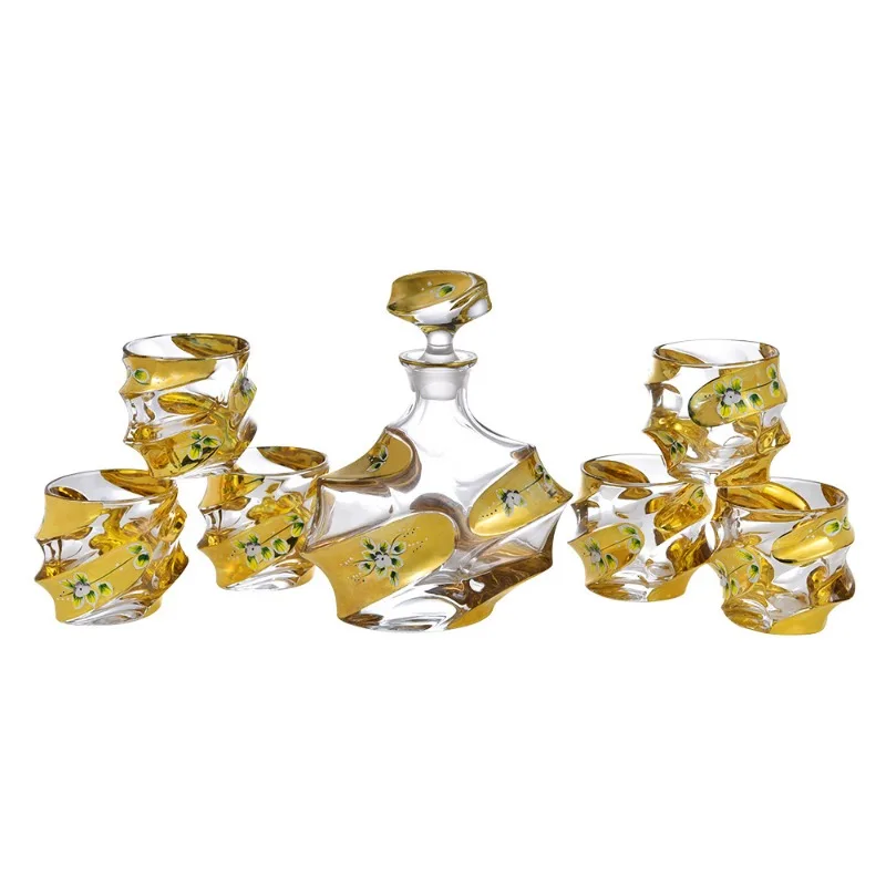 

Enamel flower craft whiskey glass bottle light luxury household crystal glass wine set