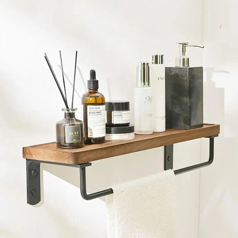 Imagem -04 - Alumínio Wall-mounted Shower Storage Rack com Rod Walnut Bathroom Shelf Shampoo Organizer Toalha Holder Black