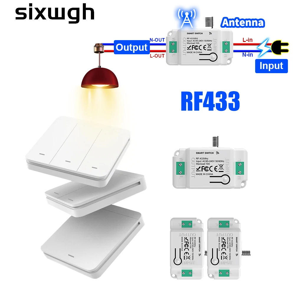 

SIXWGH 433MHz Self-Powered Light Switch Set Easy Installation Wireless Remote Control Wall Switch Home Automation No Battery 10A
