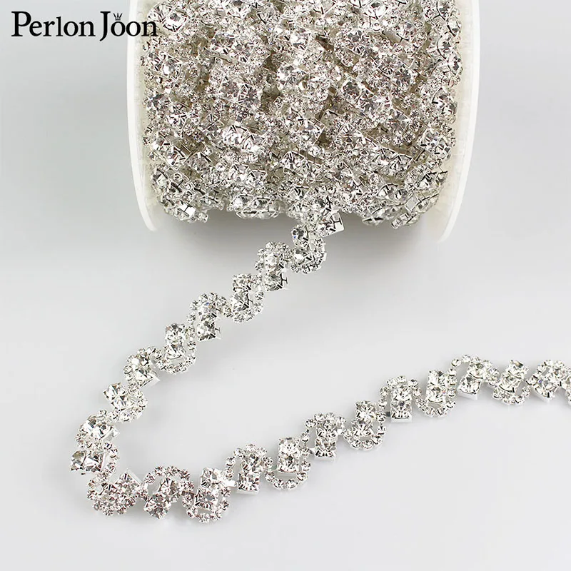 1 Yard Metal Chain Ribbon For Party Wedding Dresses And Bags 2 Crystal Rhinestones Decoration Shoe Accessories ML011