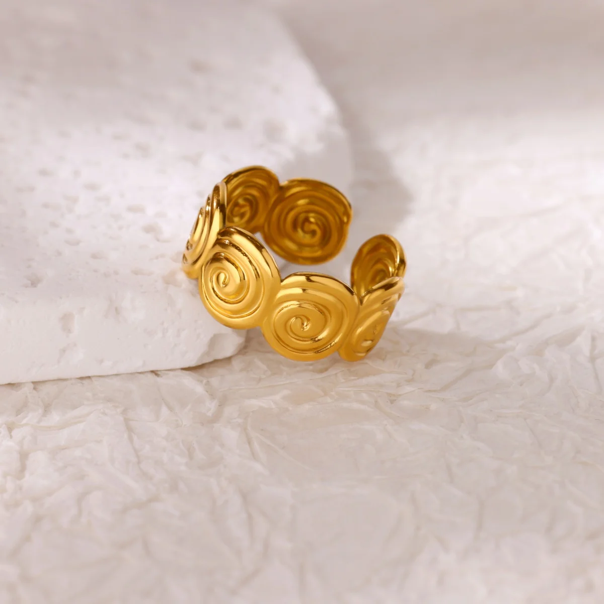 

Round Stainless Steel Textured Open Rings For Women Gold Color Irregular Geometric Adjustable Rings Girls Jewelry Accessories