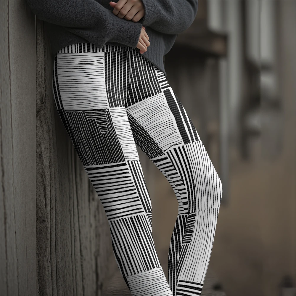 Gradient Pink To Black White Striped Leggings for Women High-Waisted Stretchy Yoga Pants Viral Fashion Trend Athletic Wear