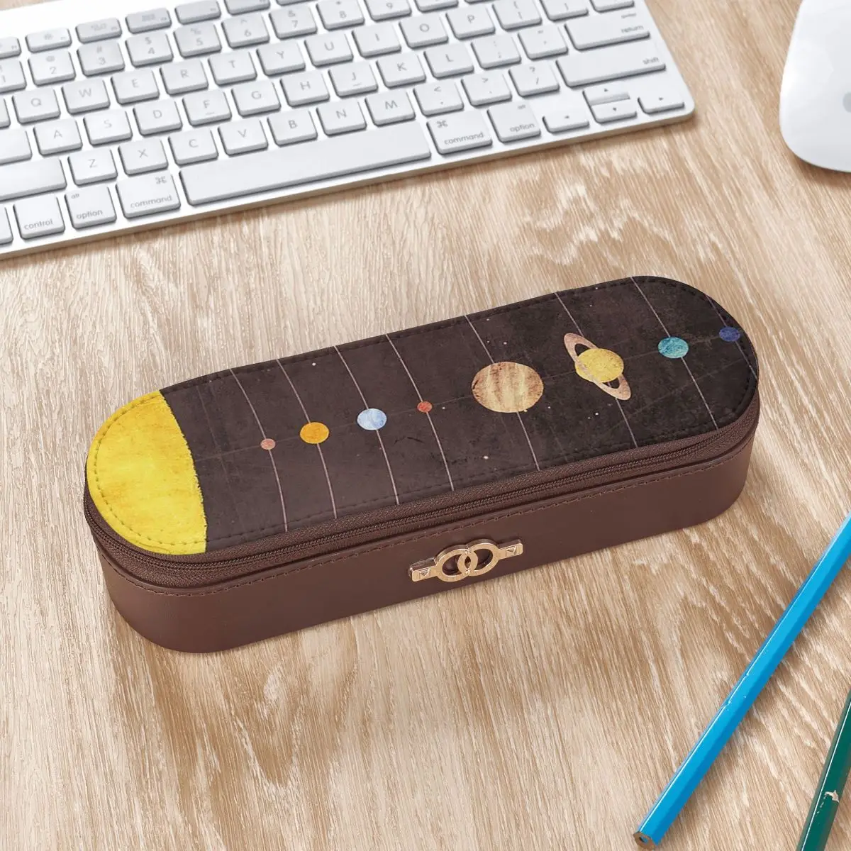 Solar System  Leather Pencil Case Pen Holder Storage Stationery Supplies Pen Box Pencil Bag for Students Gifts
