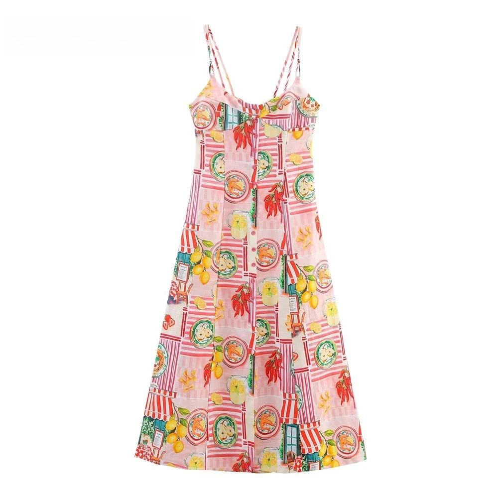 KONDALA Chic Sexy Stampa Y2K Patchwork Donna Abiti Moda 2025 Vacanza Estiva Pulsante Arco Cami Dress Lungo Mujer Beach Abiti