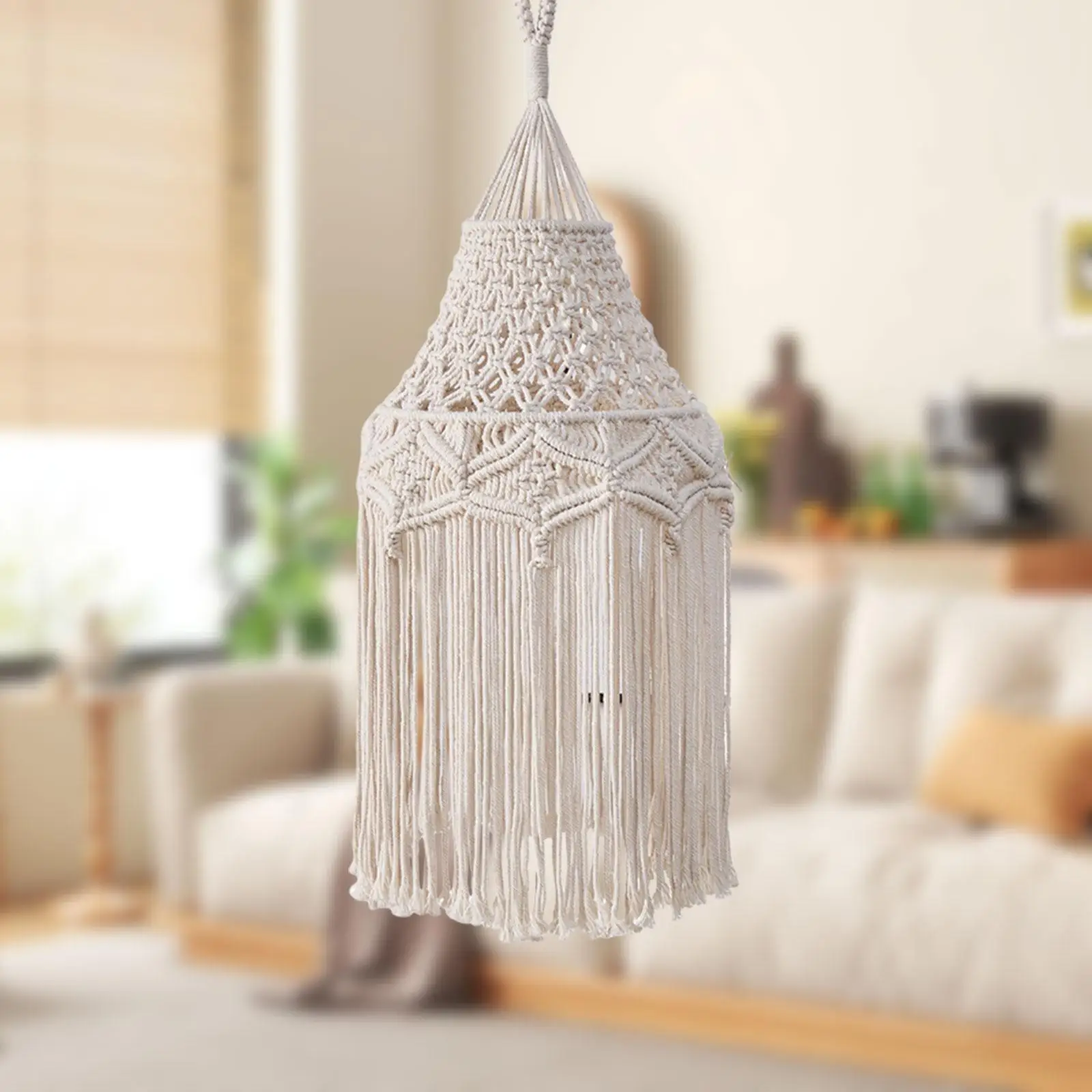 

Macrame Lamp Shade Hndwoven Decorative Rustic Bohemian Boho Hanging Pendant Light Cover for Cafe Nursery Dorm Bedroom Decor