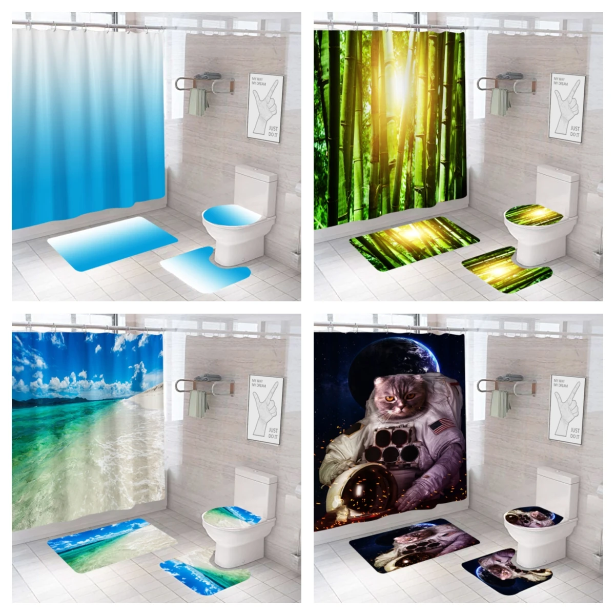 Fashion Plain Color Gradient Shower Curtain Set Waterproof Mildew Proof And Moisture-proof Beach Shower Curtain In Bathroom