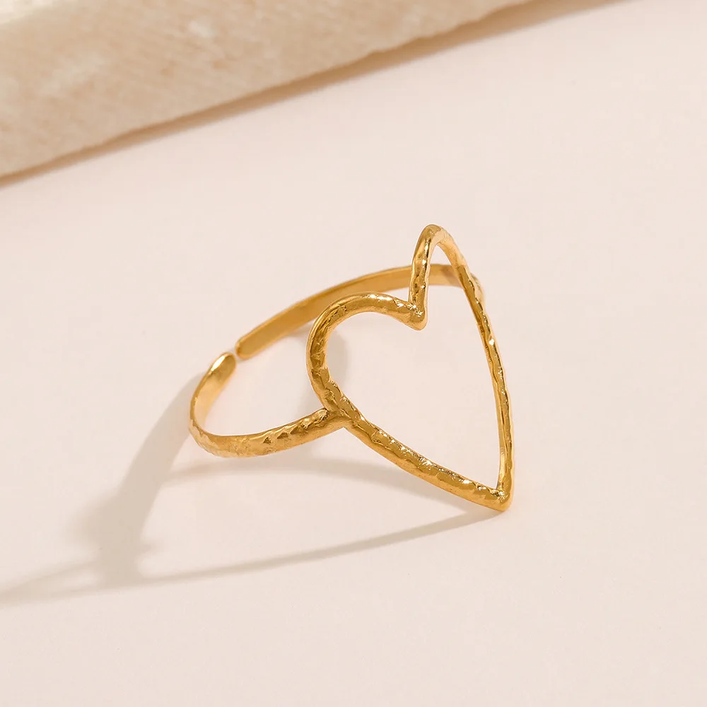 Wency Fashion Minimalist Hollow Love Heart Rings for Women 316L Stainless Steel Adjustable Finger Ring Party Jewelry Gift New
