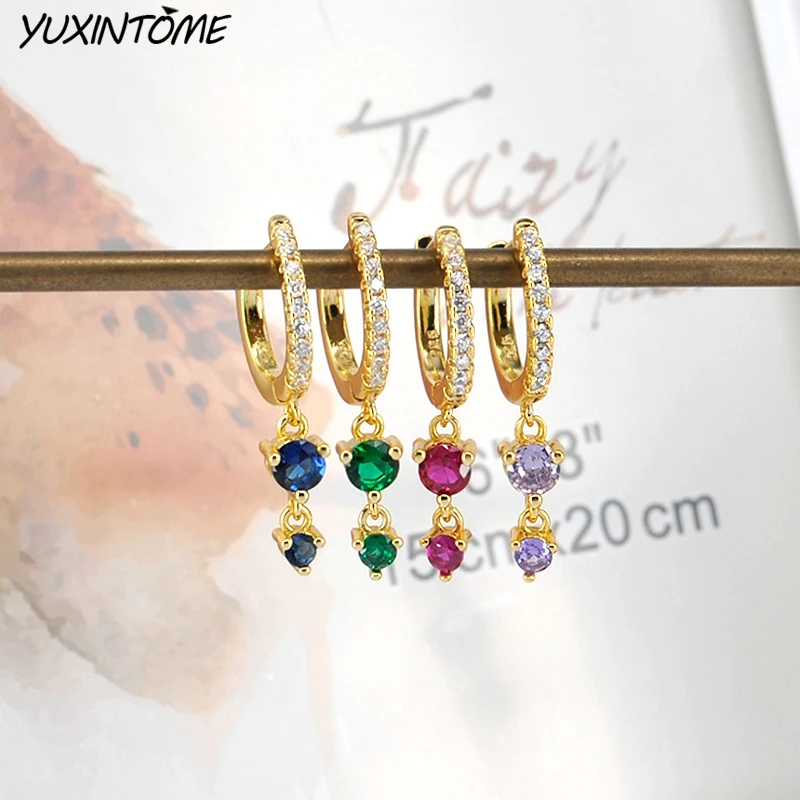 Pendientes de aro de plata de ley 925 para mujer, aretes de cristal de colores prémium, de oro de 18K, joyería de lujo para boda