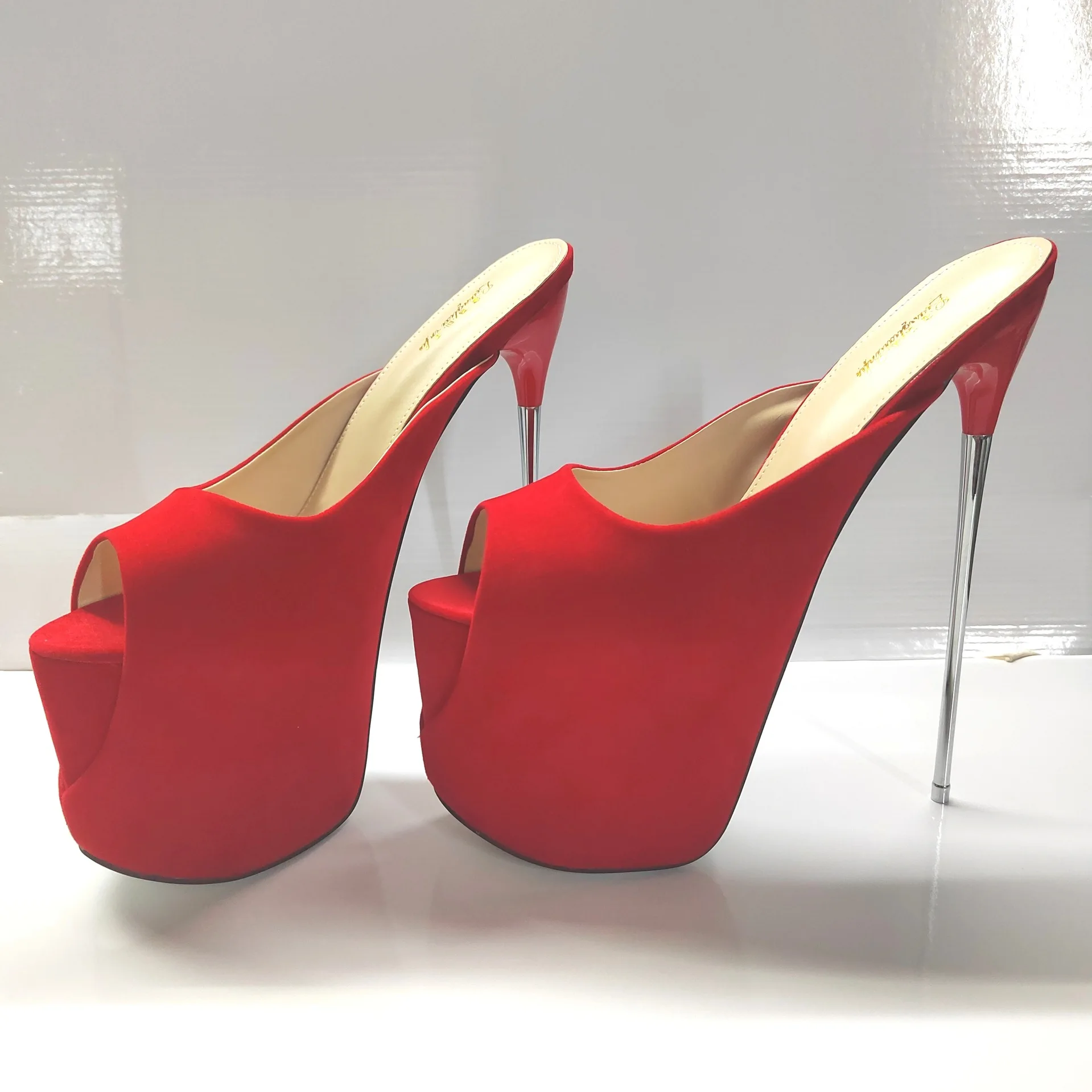 

Женские тапочки на высоком каблуке для танцев на пилоне, 19–22 см, экстремальная платформа, женские тапочки с открытым носком, металлический каблук, фетиш-лодочки, размер 50 Вэнь, супер каблуки