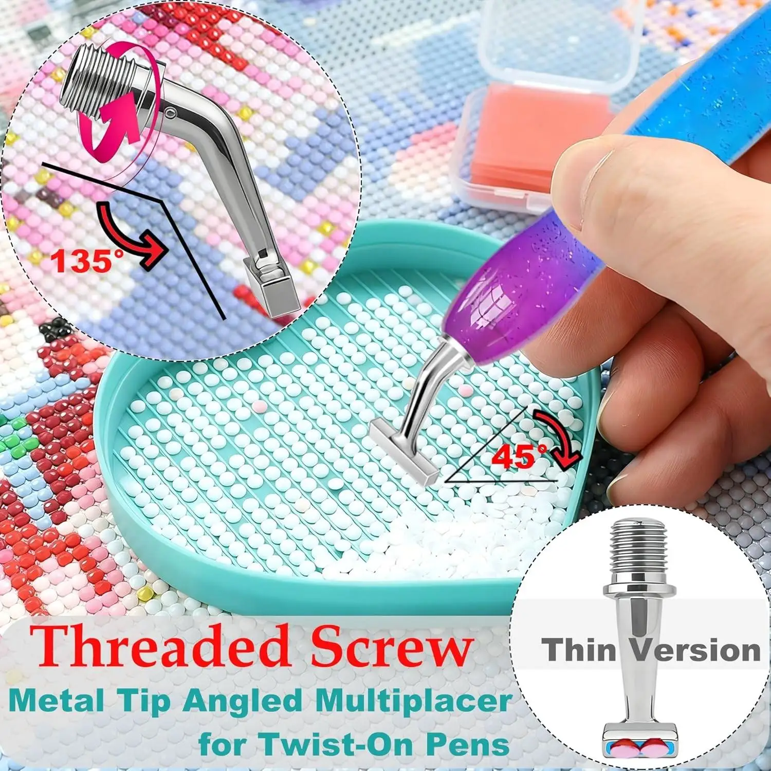 DIY 5D Diamond Painting Tool Set. Includes Ergonomic Tools 45 ° Spiral Metal Pen Tips, Dotting Pens, Roller Tool Accessories, Special Glue for Diamond Painting, Trays and Tweezers. view 5