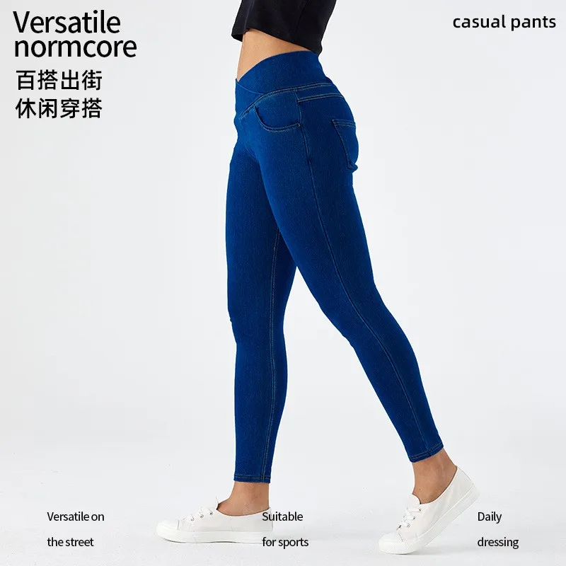 Women's High Waist Stretch Cross Waist Denim Pants Light Blue Slim Jeans Cropped Length For Woman Women Leg
