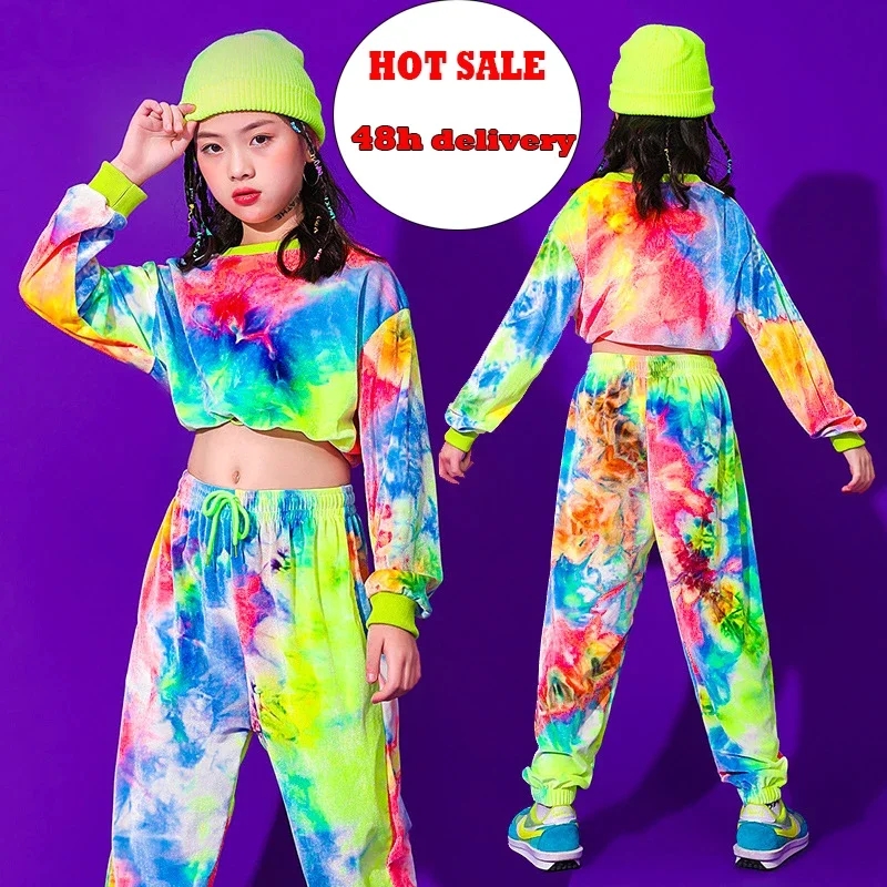 Hip Hop Kleidung Samt Sweatshirt Crop Top Langarmhemd Streetwear Hosen für Mädchen Jazz Tanz Kostüm Kleidung Kind cool