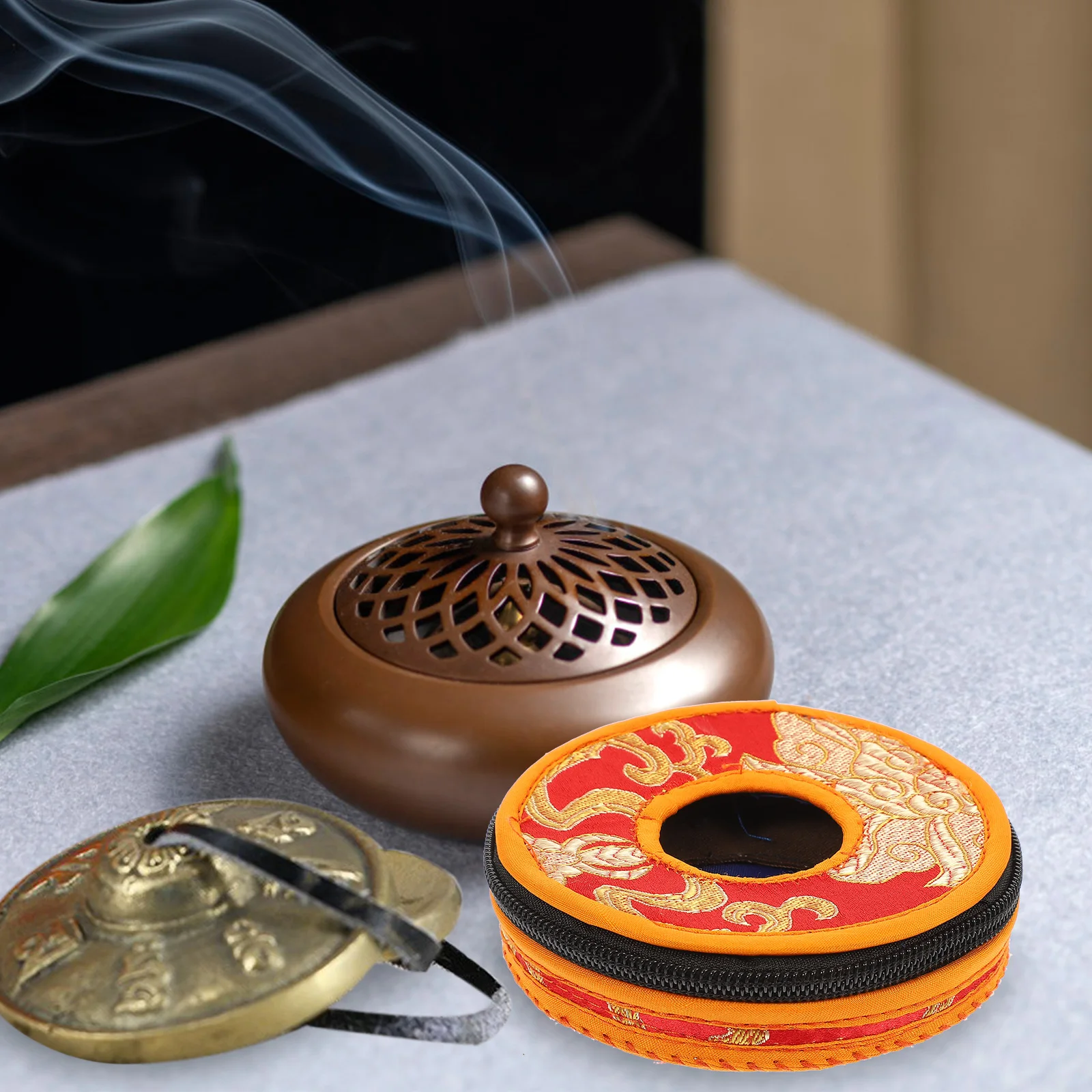 

Nepal Handmade 10cm Meditation Bell Case Copper Random Color Storage Pouch for Bells Durable Practical Use Cymbals Bell Holder