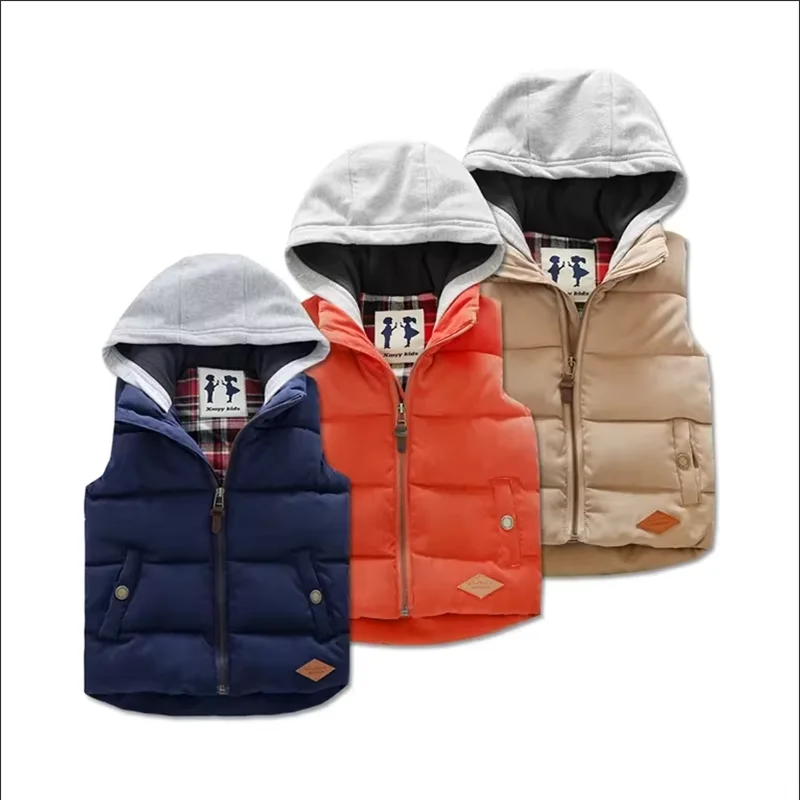 Winter Thickened Children's Vest Wearing Outside Zipper Vest Sleeveless Boys Girls New Style Wearing Vests Cotton Clothing