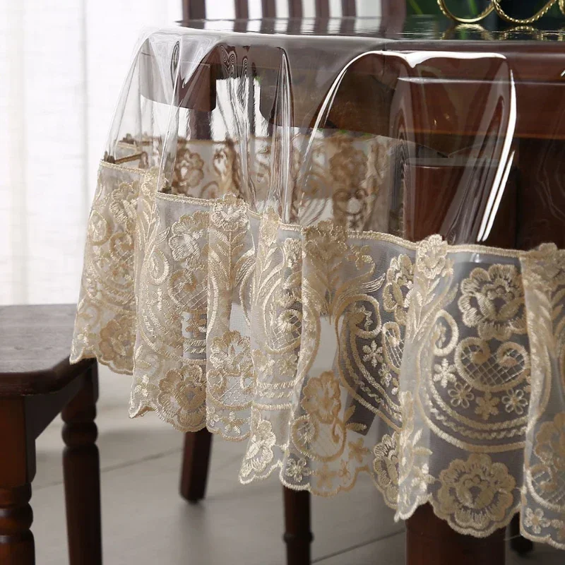 

widen edge Style PVC Tablecloth New Waterproof and Oil Resistant Dining Table Cloth F Dustproof Transparent Round Tablecloth