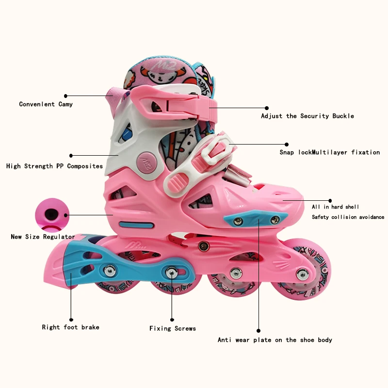 Inline Roller Skates For Boys Girls 4 Wheels Skate Shoes Beginner Outdoor Skating Sneakers Adjustable Size 28-31 32-35 36-39