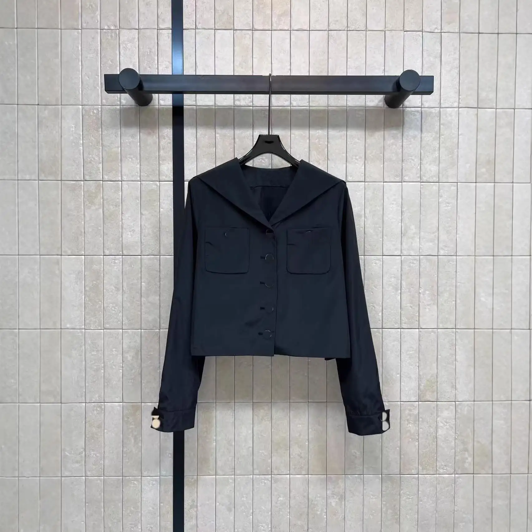 

Early Spring Navy Button Single Row Coat South Oil Collar Women's Faion Wind ort Sve Deformable Thin Outerwear