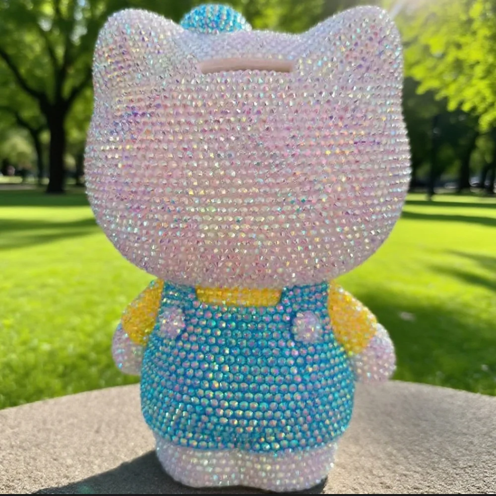 Desktop decora Hello kitty Handmade Coin Storage Box Rhinestones Crystal Bank Money Boxes Storage Kids Home Decor Money GiftTT66