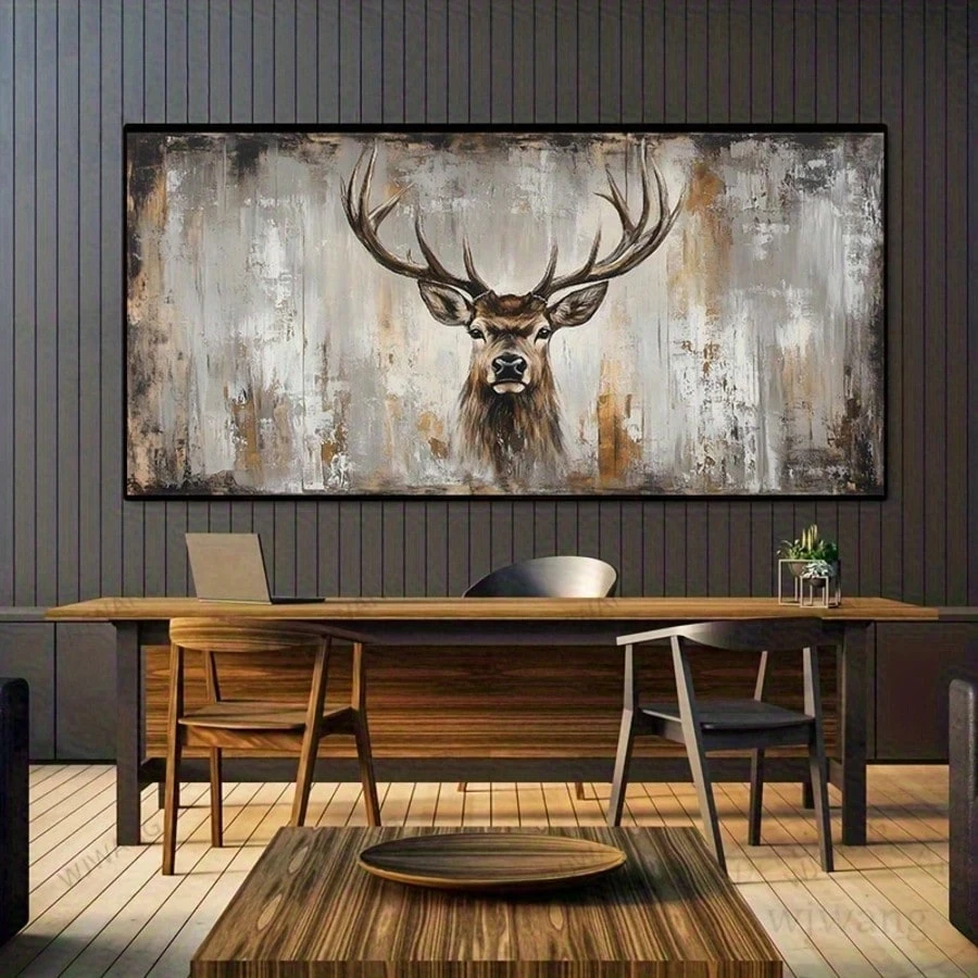 Large Frameless Canvas Wall Art,1pc Abstract Deer Themed Canvas Wall Mural Frameless Rustic Wildlife Posters and Prints, for Liv