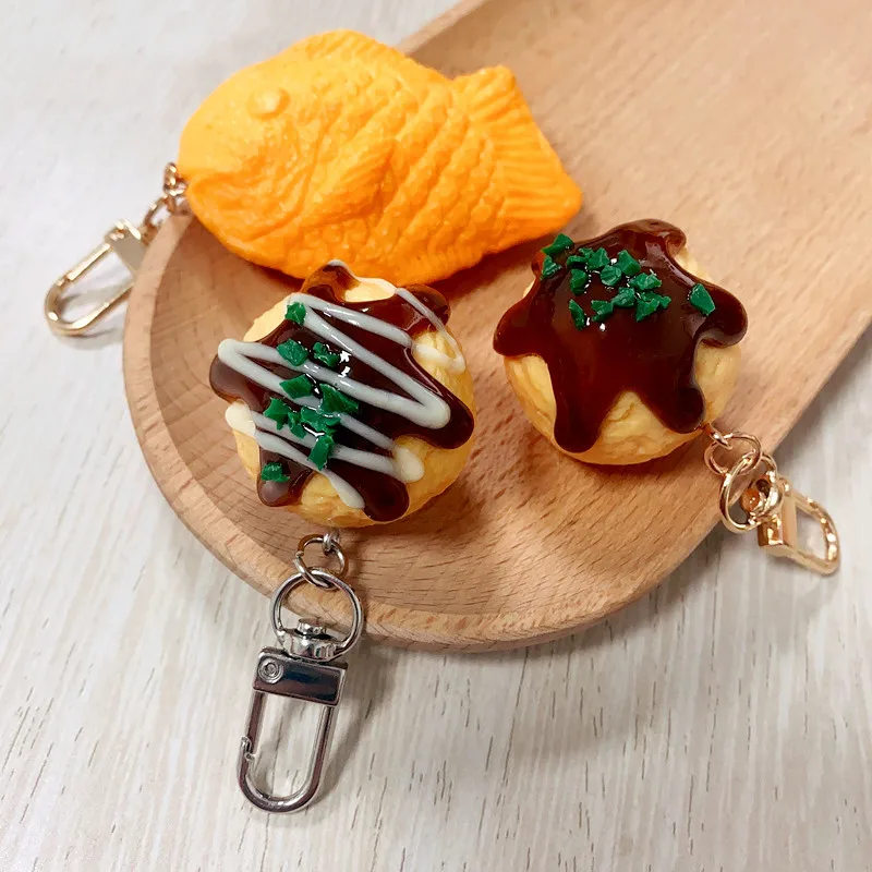 Colgante de comida simulada, bolas de pulpo de PVC, llaveros modelo Taiyaki, llavero de coche, llaveros colgantes de teléfono, regalo de decoración creativa