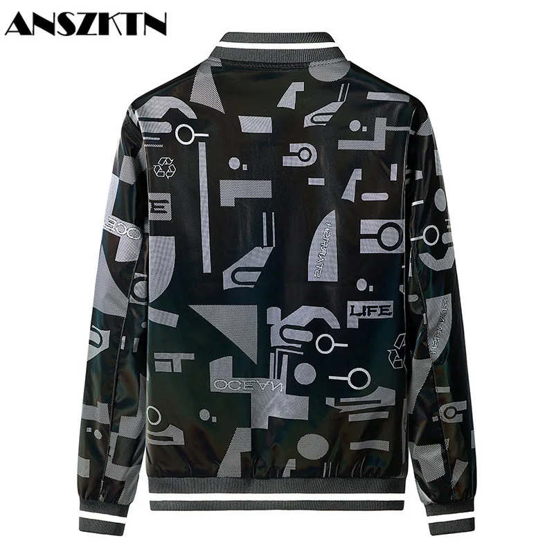 ANSZKTN Men's coat Men's spring and Autumn leather jacket men's wear 2021 new Korean slim slim trend clothing printing