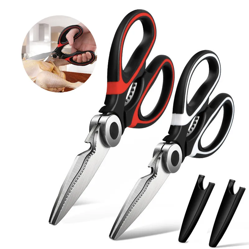 Kitchen Scissors Chicken Bone Scissors with Cover Stainless Steel Heavy Duty Multipurpose Scissors for Opening Bottle Nutcracker