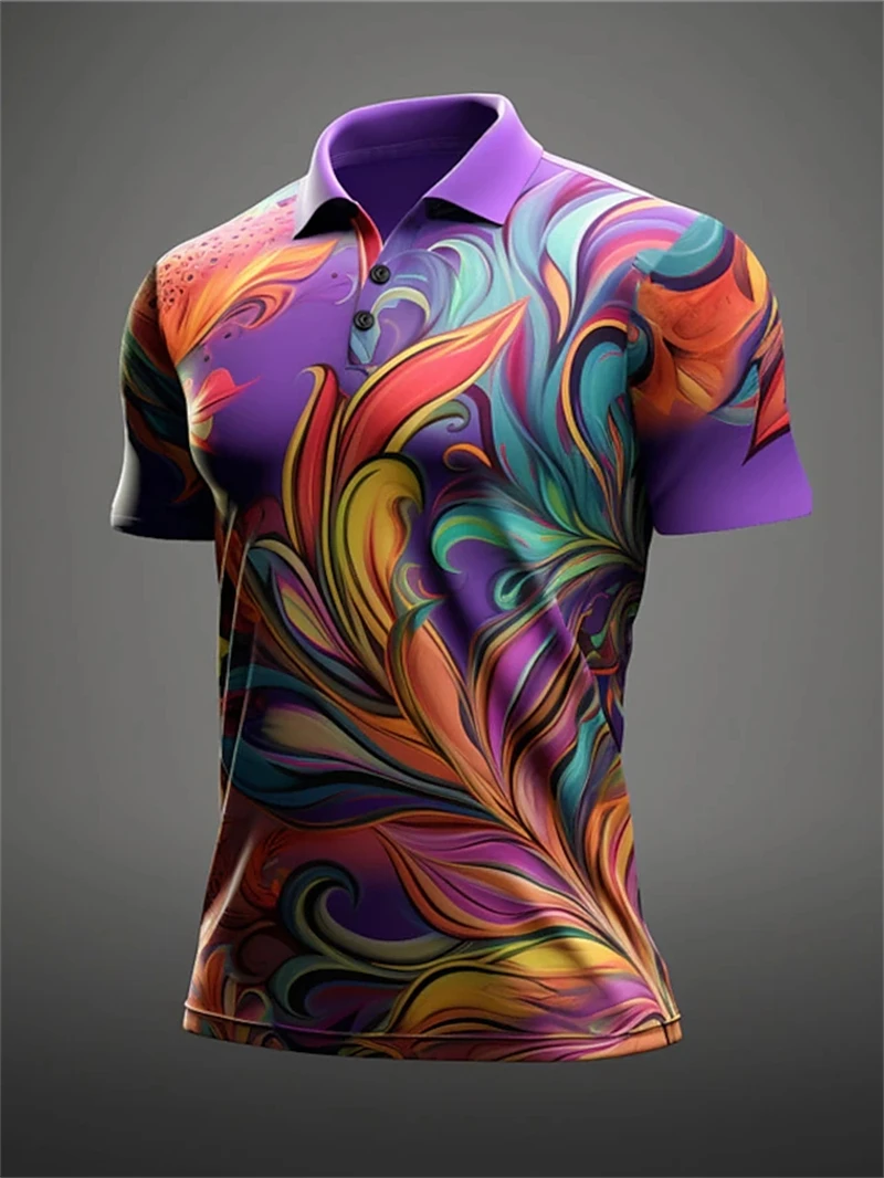 Carnival Leaf Symbol stampa astratta da uomo 3D Golf Polo Outdoor Daily Wear Streetwear Mardi Gras top manica corta di alta qualità