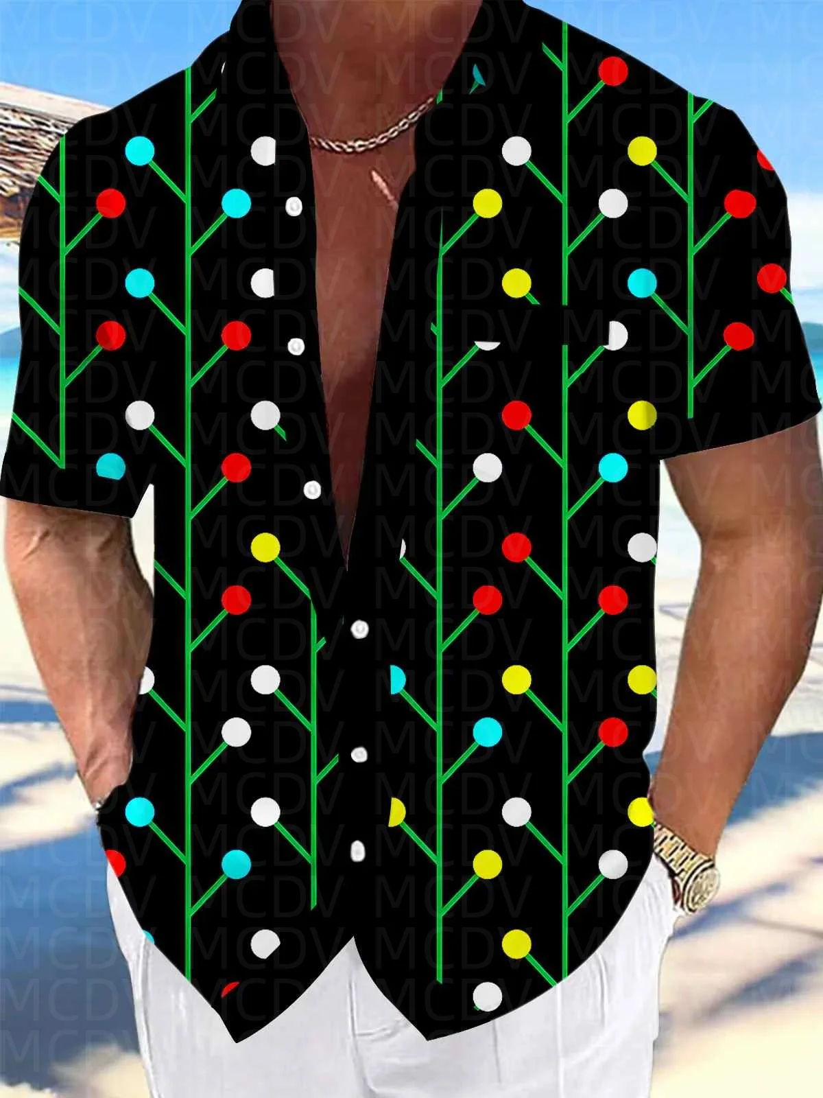 Black Pattern Style Men's Hawaiian Shirt Stretch Easy Care Camp Shirt Big Tall