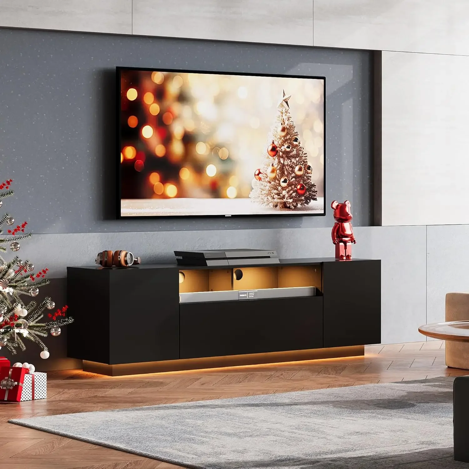 Stand for 65 Inch TV, Modern Entertainment Center with LED, 58