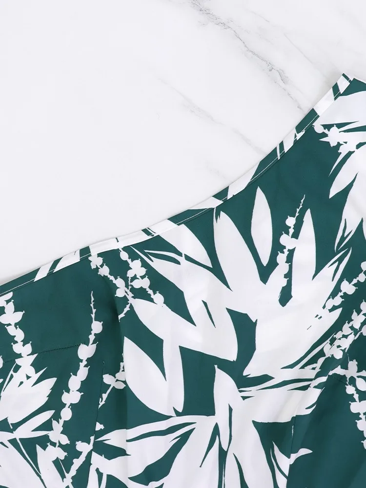 Spring And Summer Women'S Semi-open Floral Print Maxi Dress Casual A-Line Ruffled Single High Slit Temperament Long Dress
