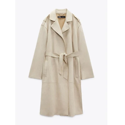 Autumn Winter New Sle Women's Suede Coat with Belt Medium Length Windbreaker 2023 Sweet Sle V-Ne Long Sve Outerwear