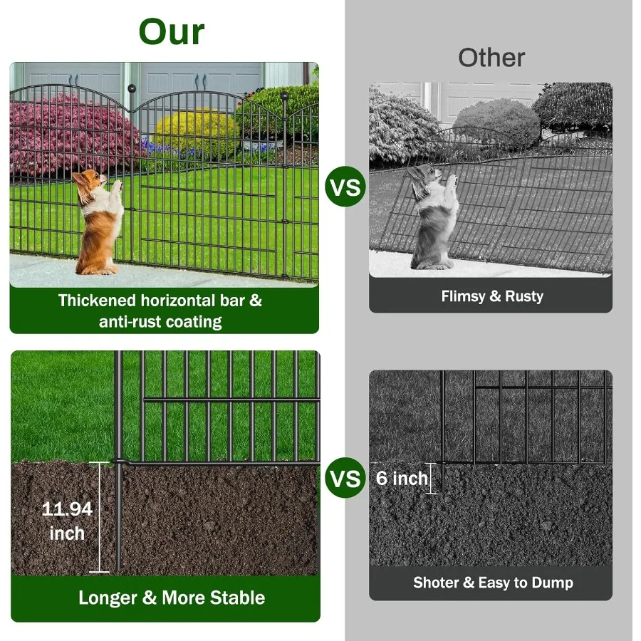 Valla de jardín decorativa de 15 paneles con puerta de 32 pulgadas de alto x 35,4 pies (largo) valla para perros sin excavación al aire libre para patio valla de jardín alta a prueba de herrumbre