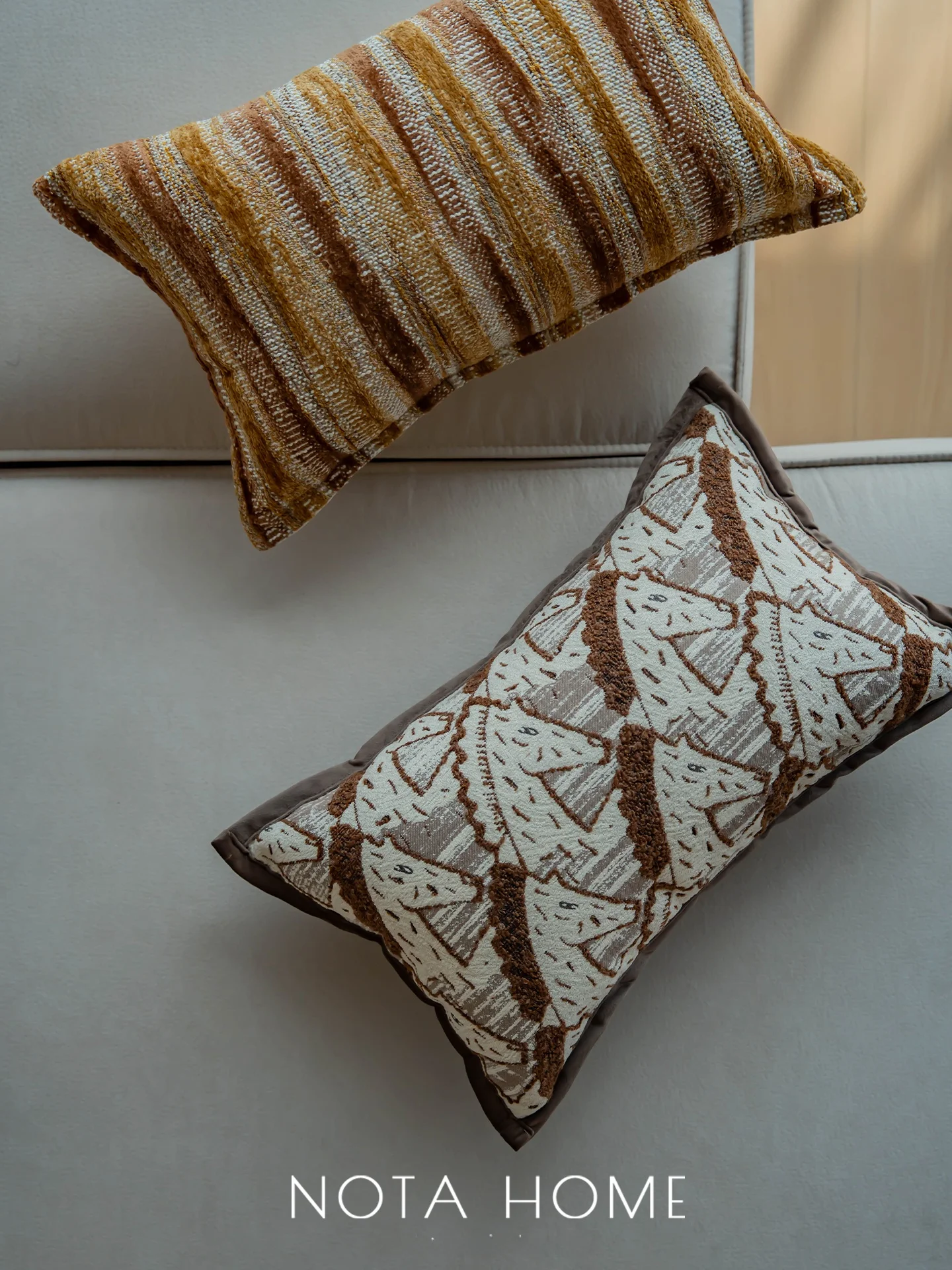 Pure Color Plush Pillow Mermaid Style Brown Striped Lumbar Pillow for Homestay Hotel Soft Decoration Cover Window  Pillow