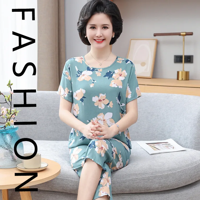 

Женские пижамы из хлопка и шелка для среднего и пожилого возраста, новинка лета 2022, тонкая хлопковая шелковая повседневная женская домашняя одежда, которую можно носить