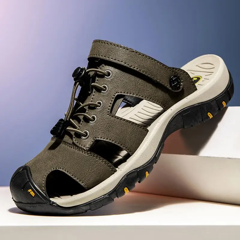 

Модные мужские тапочки, кожаные летние пляжные повседневные сандалии, мужская нескользящая мягкая удобная уличная обувь, мужские сандалии высокого качества