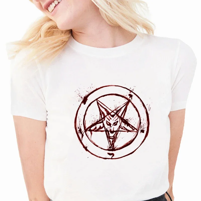 Lucifer Demon Death Scary Evil Baphomet T Shirt Women Female Hip Hop Femme Clothes Tshirt Harajuku Casual T-shirt