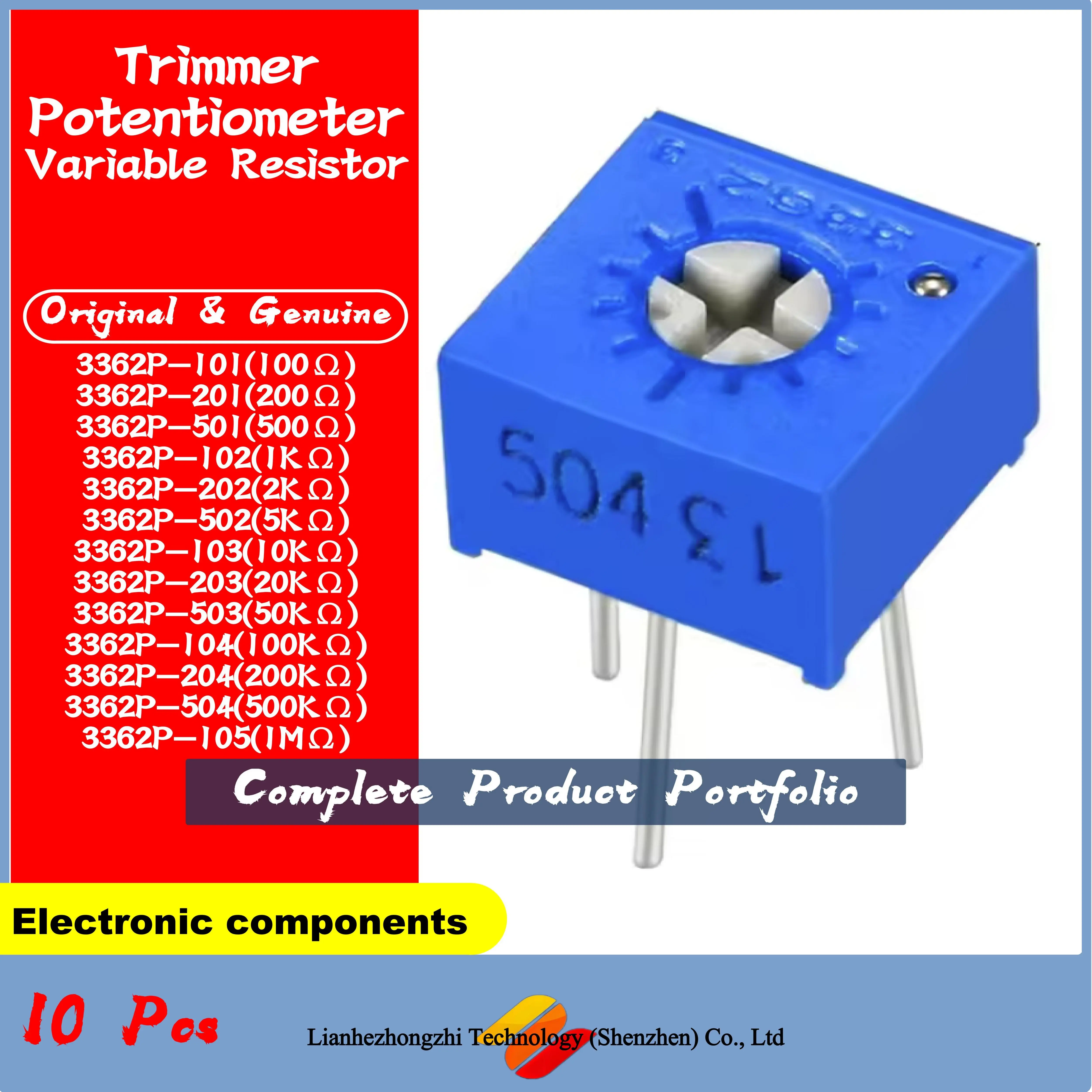 

10Pcs Trimmer Potentiometer 3362 3362P 50 100 200 500 ohm 1K 2K 5K 10K 20K 50K 100K 200K 500K 1M ohm 103 100R 200R 500R