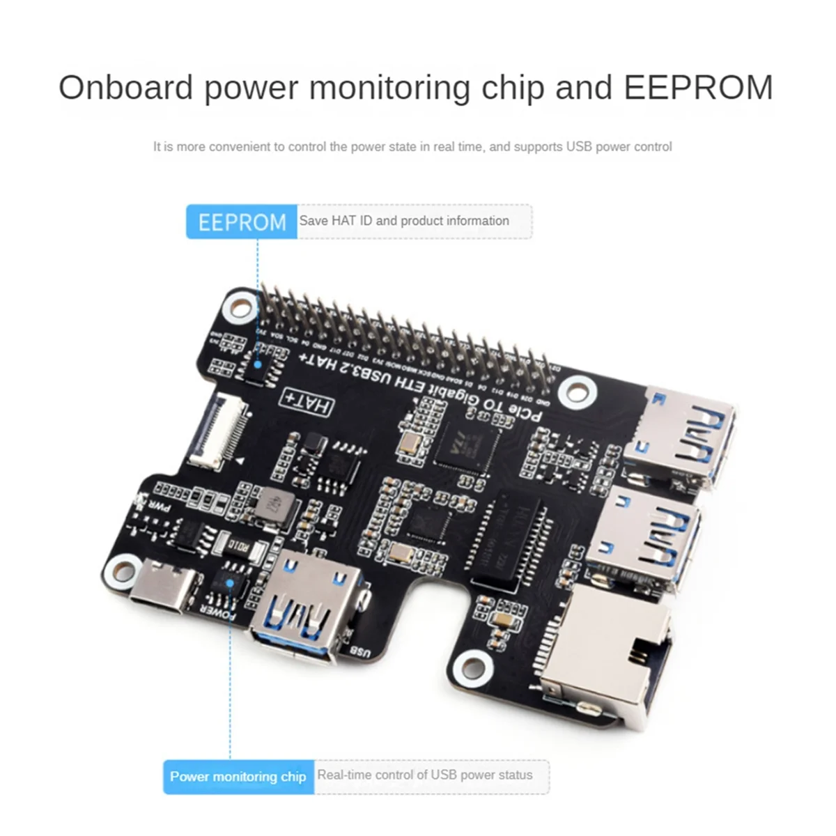 

ATP-For 5 Expansion Card PCIe to Gigabit Ethernet and USB 3.2 Gen1 HAT+ Expansion Card for PI5