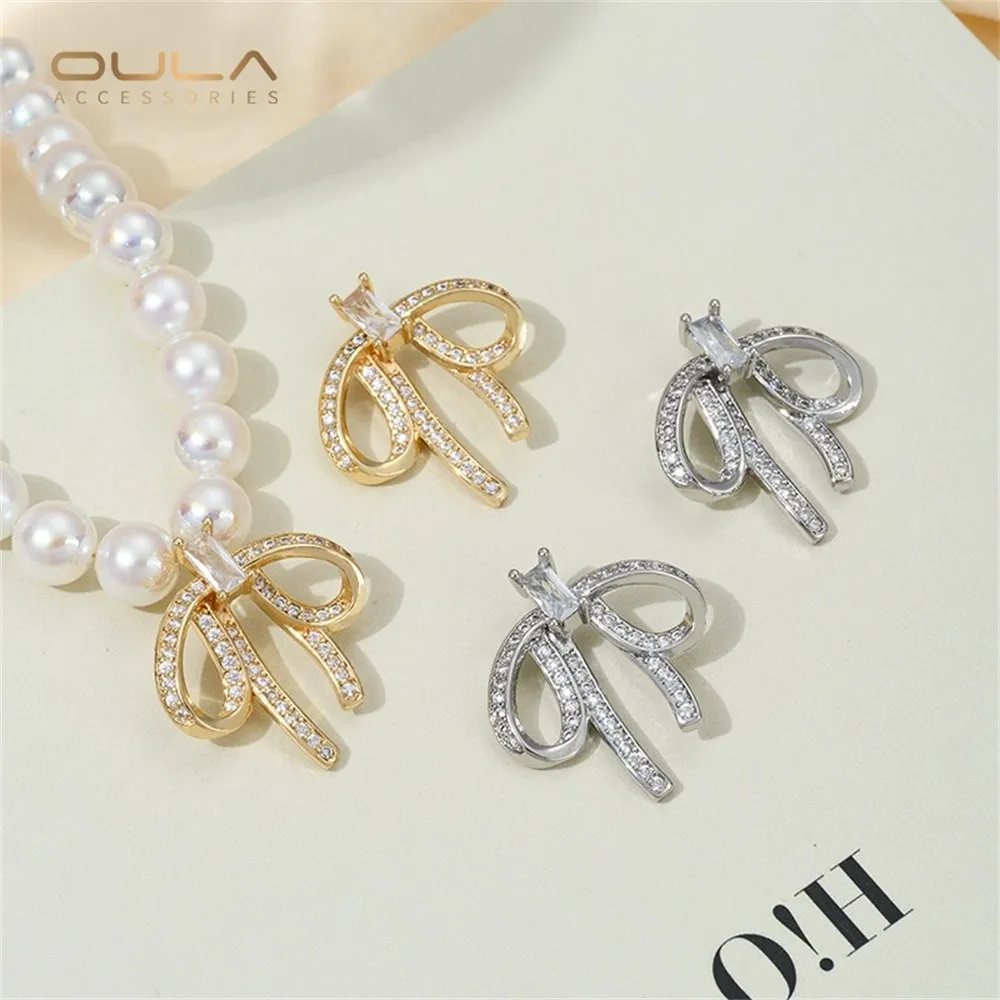 

1pcs 14-gold-plated Micro-inlaid Zircon Bow Pearl Necklace Pendant Diy Handmade Jewelry Pendant Accessory