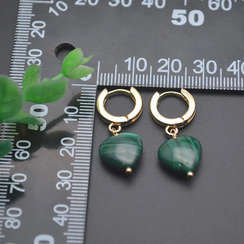 1 Pair Natural Gemstone Malachite Heart Shape Dangle Earrings Healing Crystal Quartz Fashion Jewelry Gift image 4