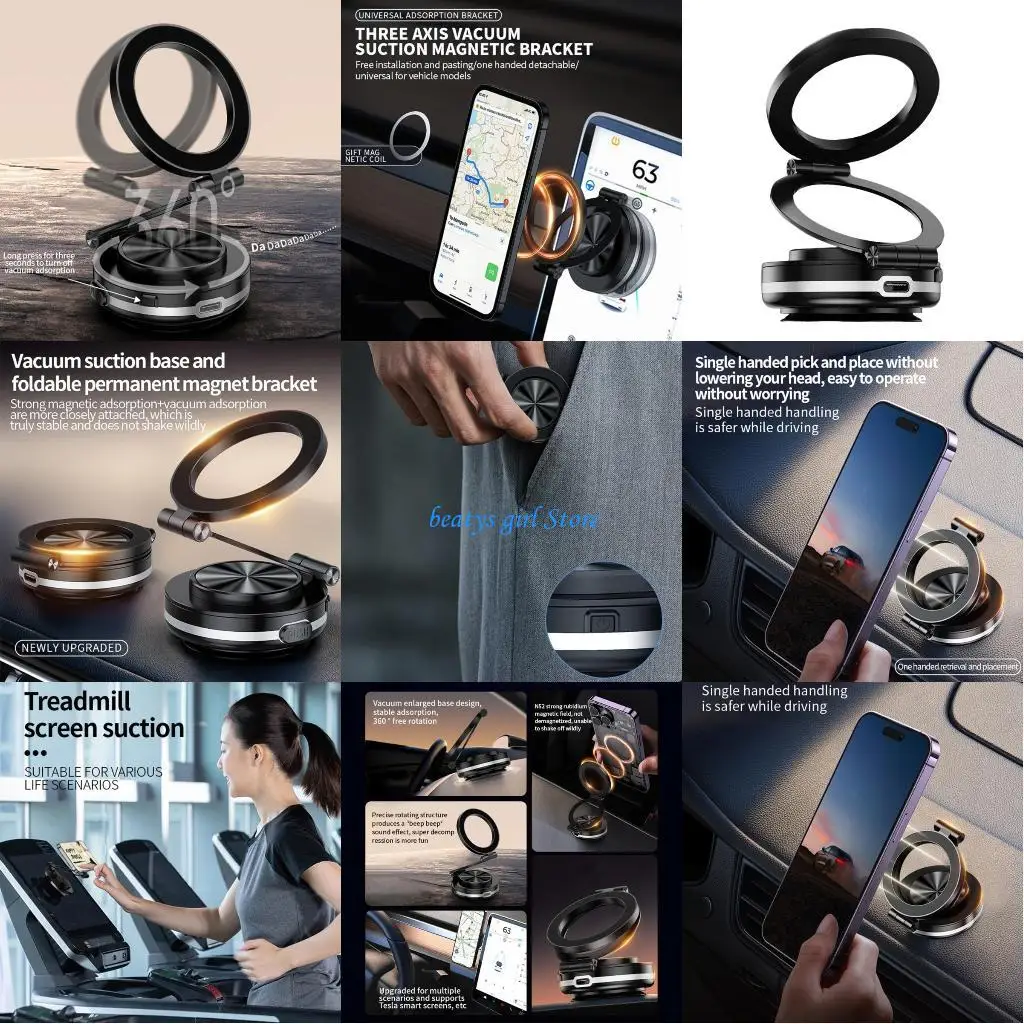 

C7AB Foldable Car Phone Mount Rack Bracket for Desk, Office Home Use, 360 Rotatable, with Strong Magnets Secure Grip