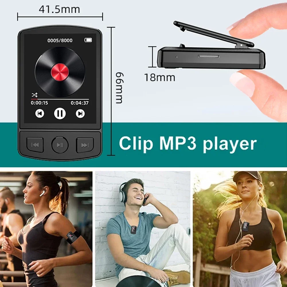 1,8 Zoll MP3-Player Tragbarer Sport Clip Unterstützung E-Book/Lesen/FM-Radio/Uhr Mini Walkman HiFi Bluetooth 5.2 MP4 Musik-Player