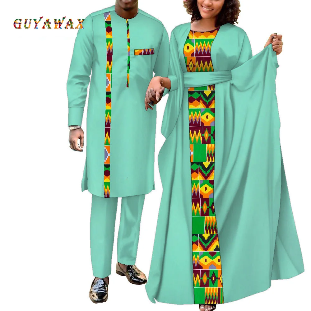 Vendita Abiti con stampa africana per donna Abiti da coppia abbinati Abiti da uomo Set di top e pantaloni lunghi per la festa di nozze Dashiki Abaya